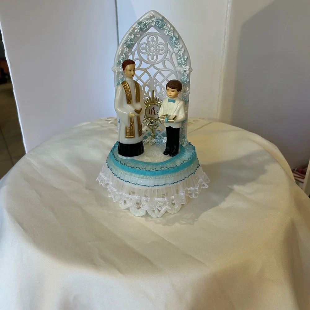 Blue and White Religious Cake Topper